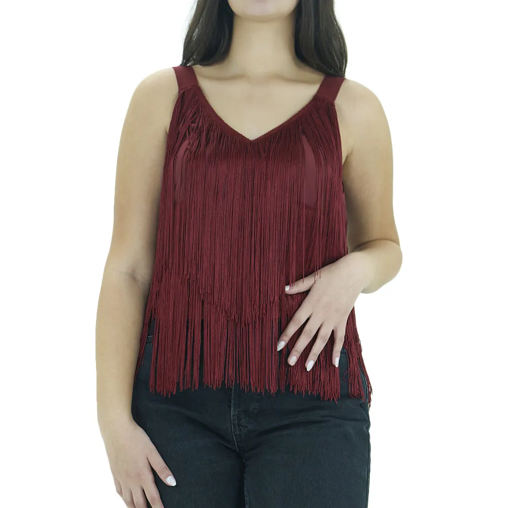 Haut à franges pour femme, Bordeaux
