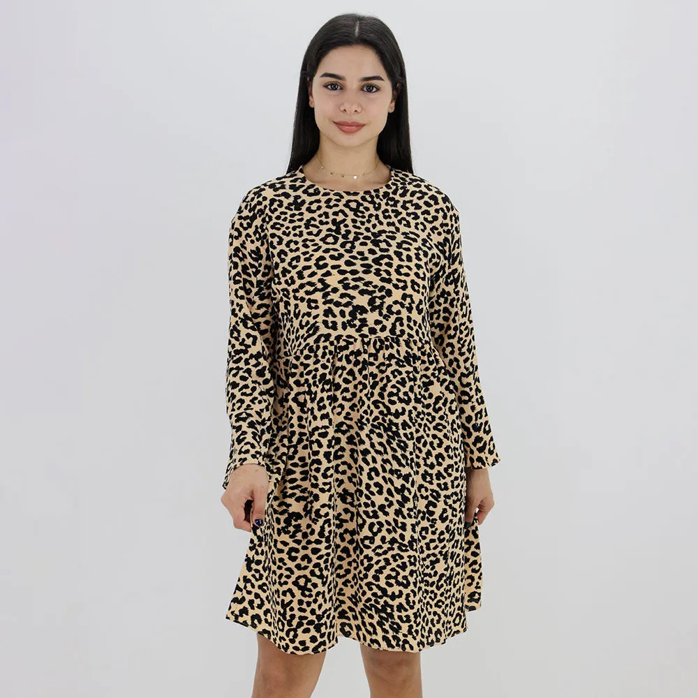 Robe régulière imprimée léopard pour femme, beige