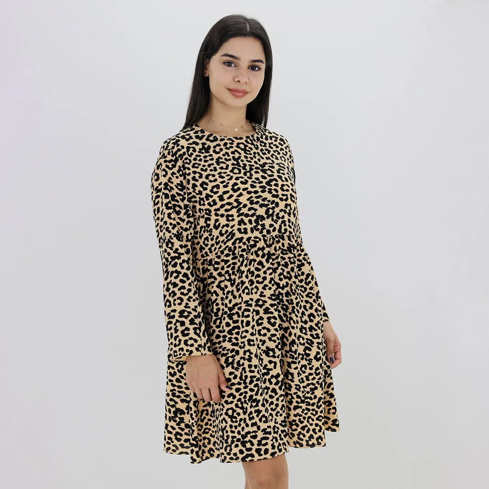 Robe régulière imprimée léopard pour femme, beige