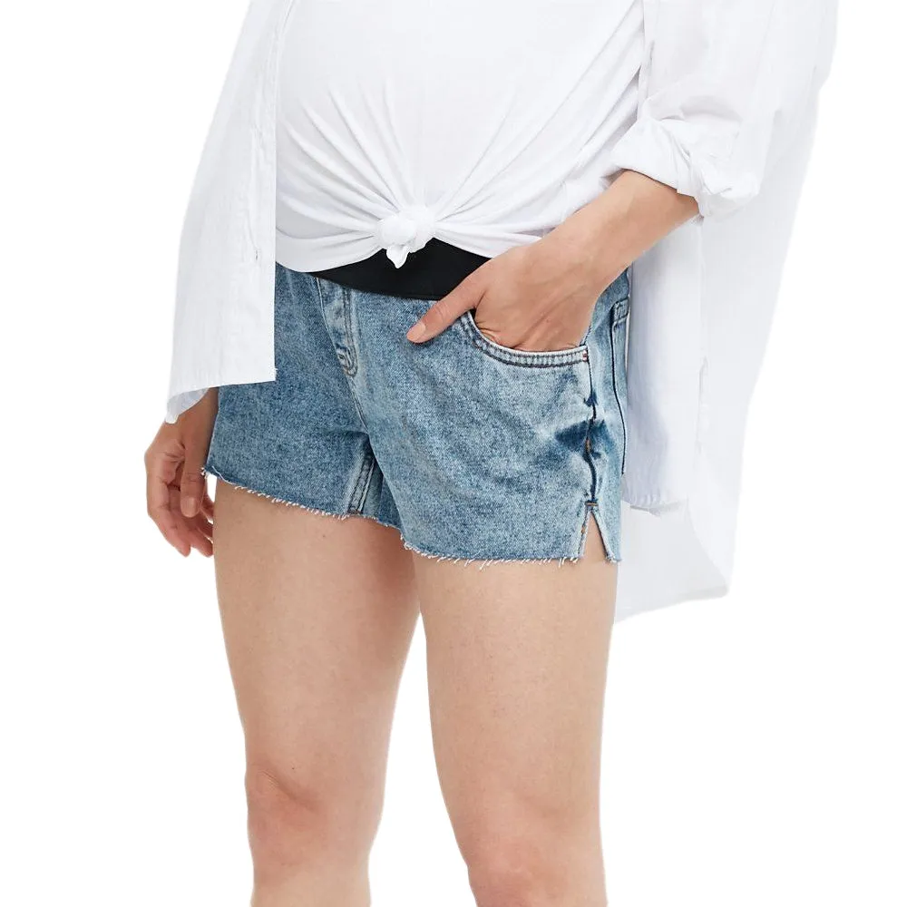 Short en Jean Maternité Femme, Bleu Clair