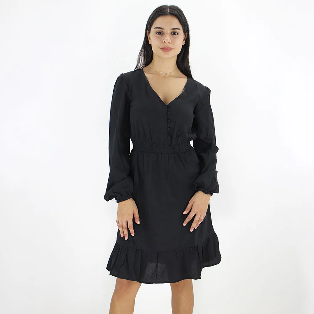 Robe à volants unie pour femme, Noir