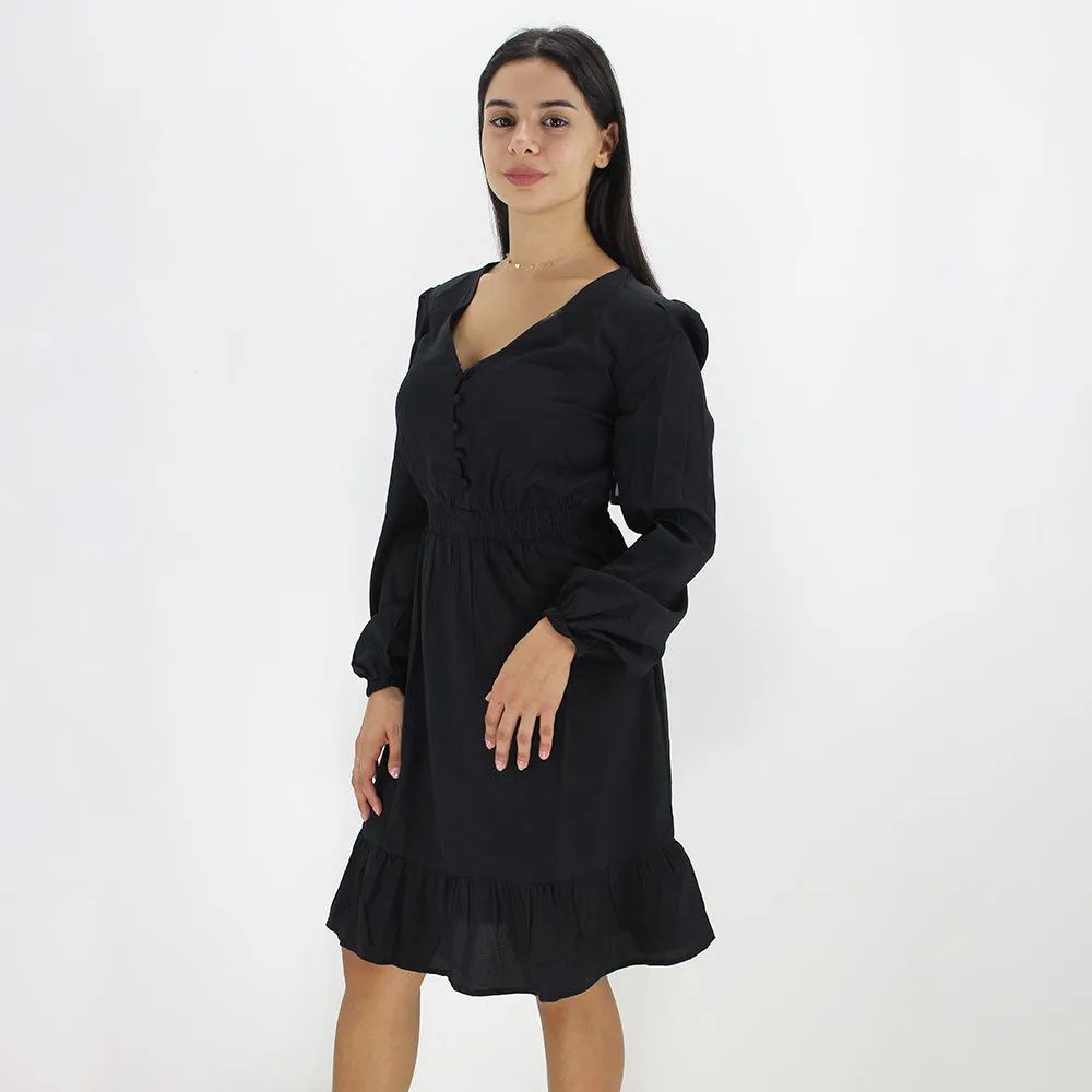 Robe à volants unie pour femme, Noir