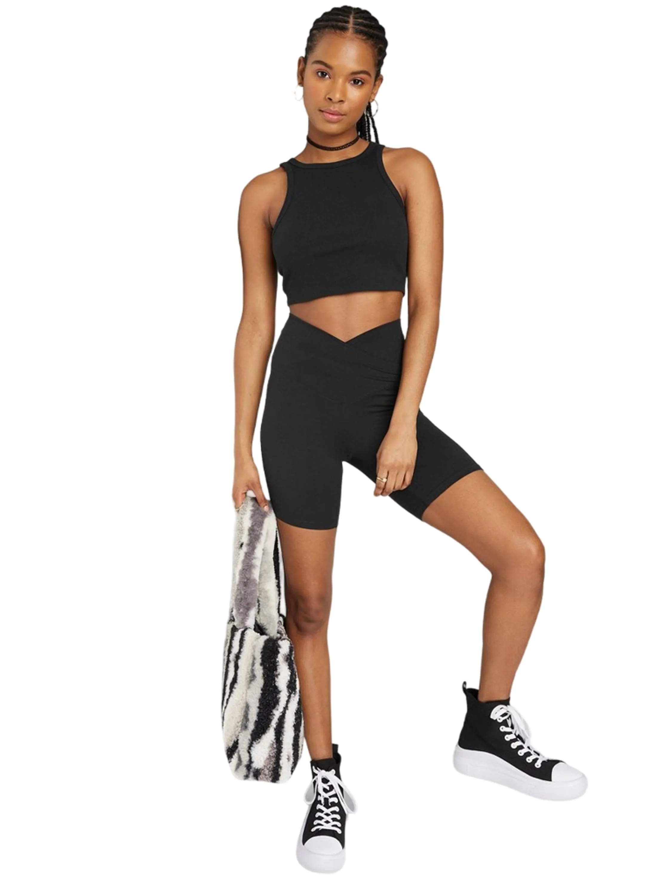 Short de vélo uni pour femmes, Noir
