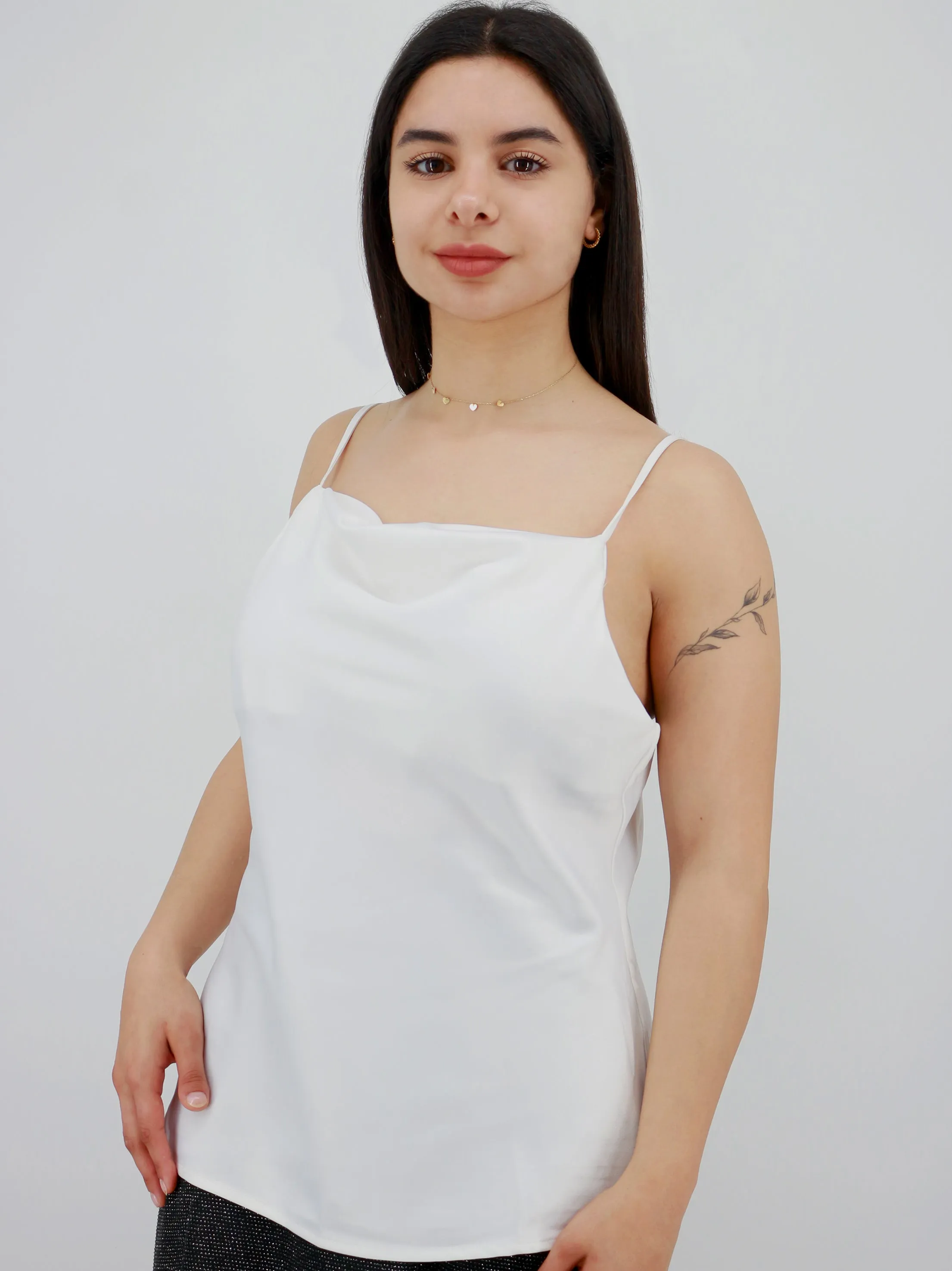 Haut en satin uni pour femmes, Blanc