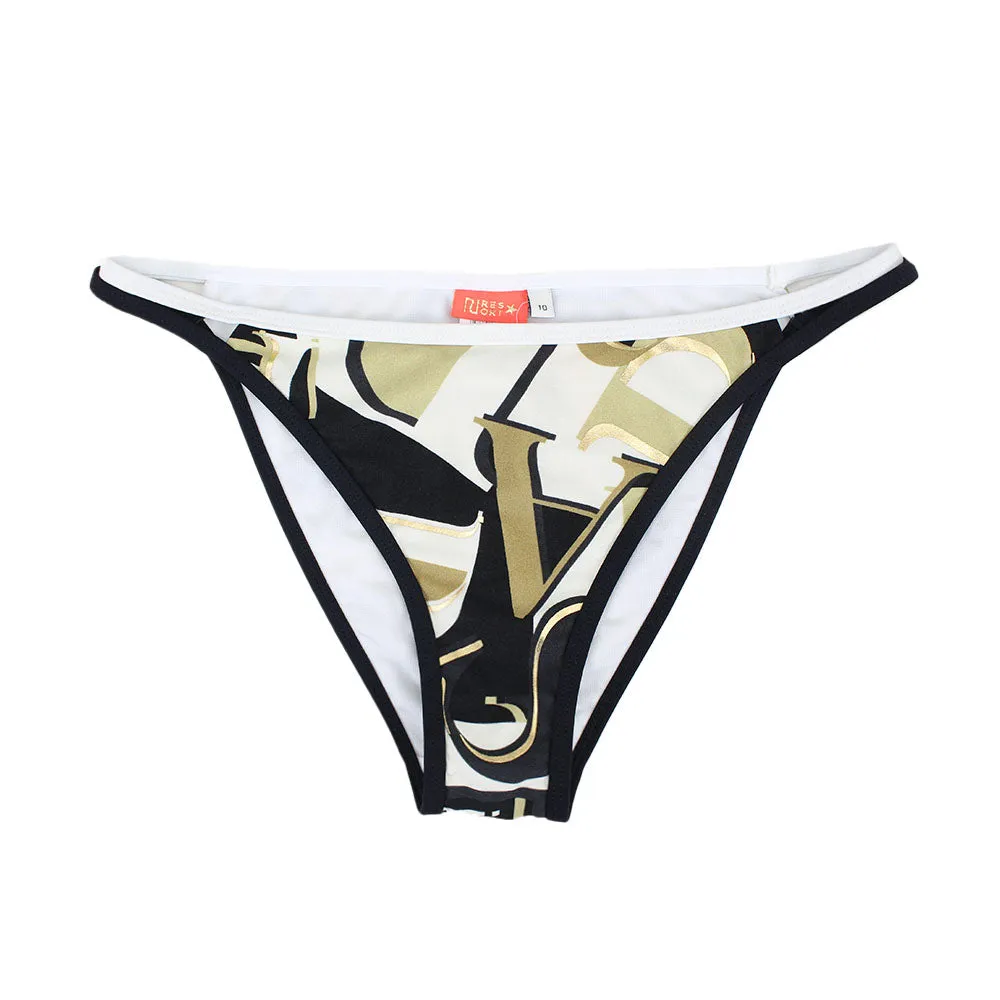 Bas de bikini imprimé 2 lignes côté, Multi