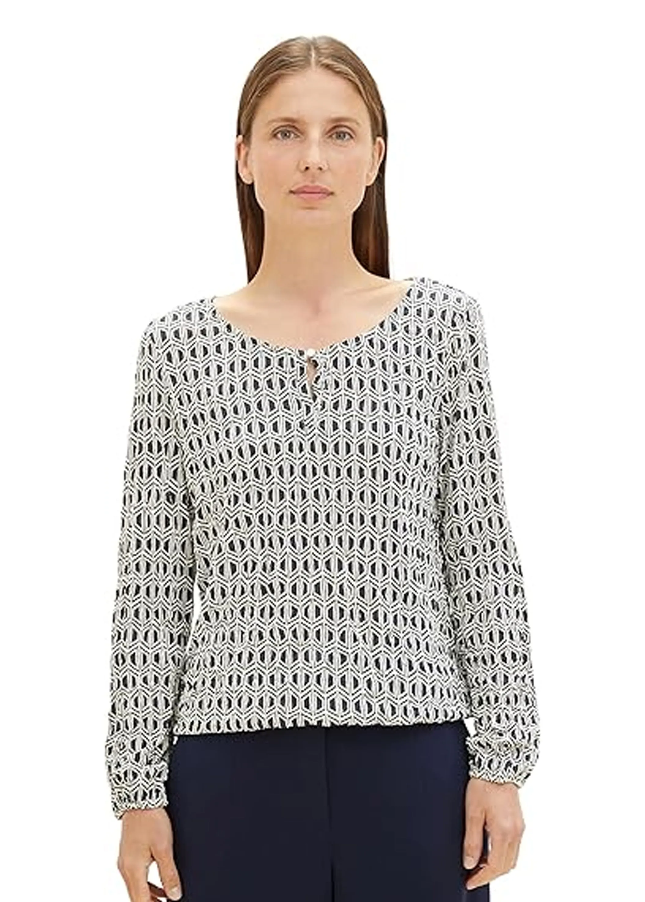 Haut imprimé pour femme, Marine/Blanc