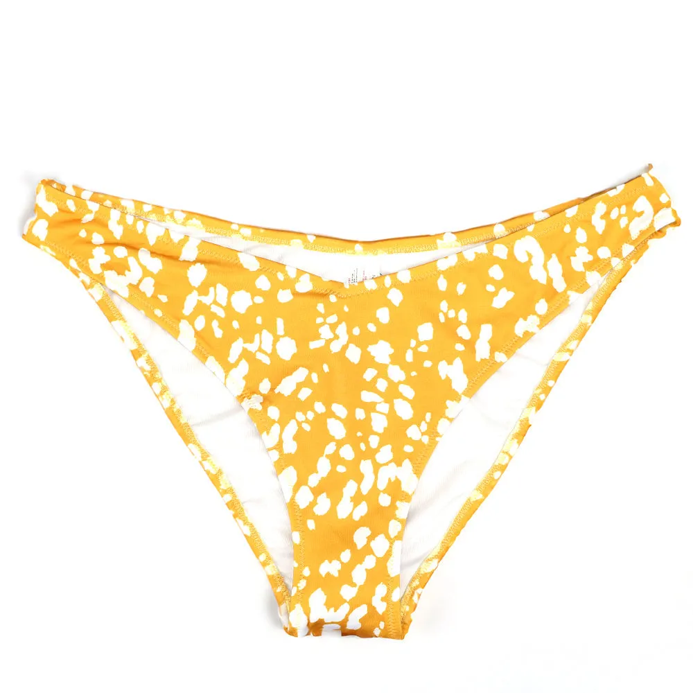 Bas de bikini imprimé à détails en V pour femme, Moutarde