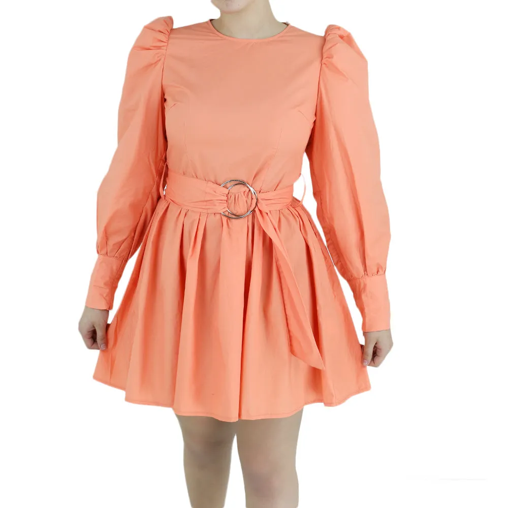 Robe à manches ballon avec ceinture, Corail