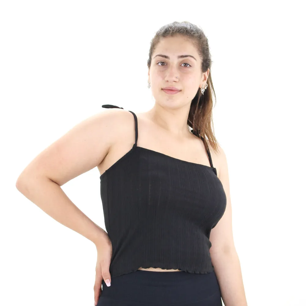 Haut court sans manches à côtes pour femme, Noir
