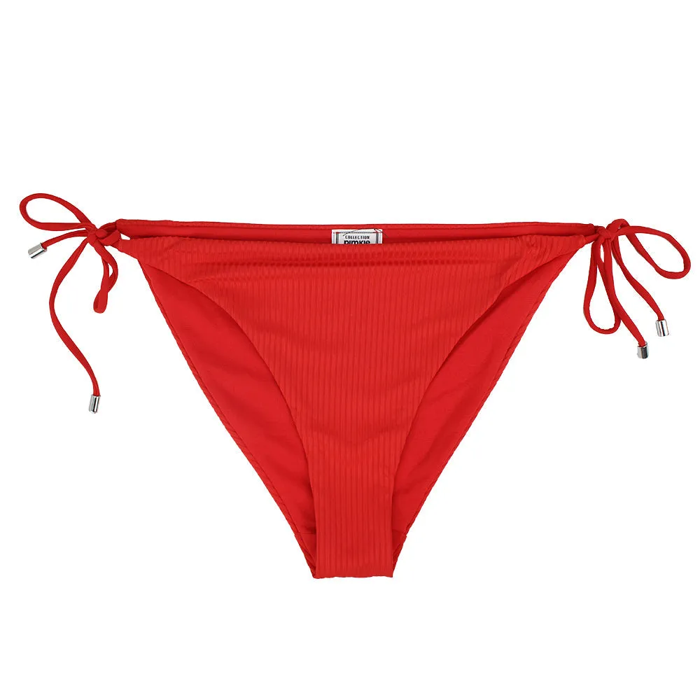 Slip de Bikini Femme à Côtés Noués et Côtes, Rouge