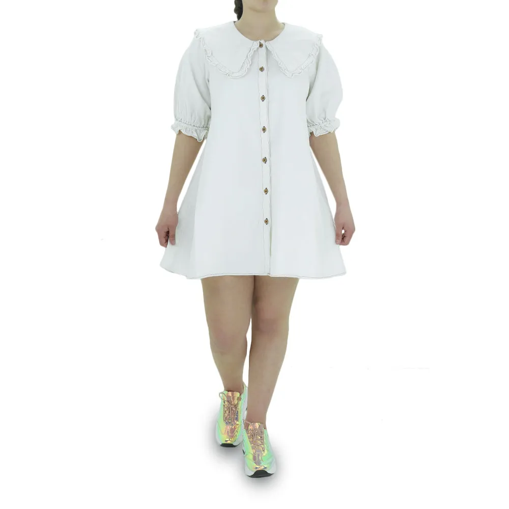 Robe chemisier à encolure ruchée pour femme, Blanc