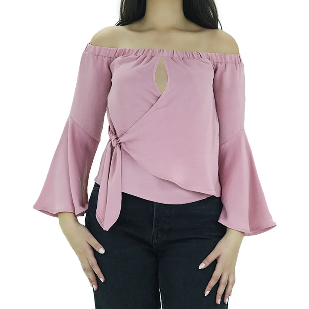 Haut à manches volantées pour femme, Rose
