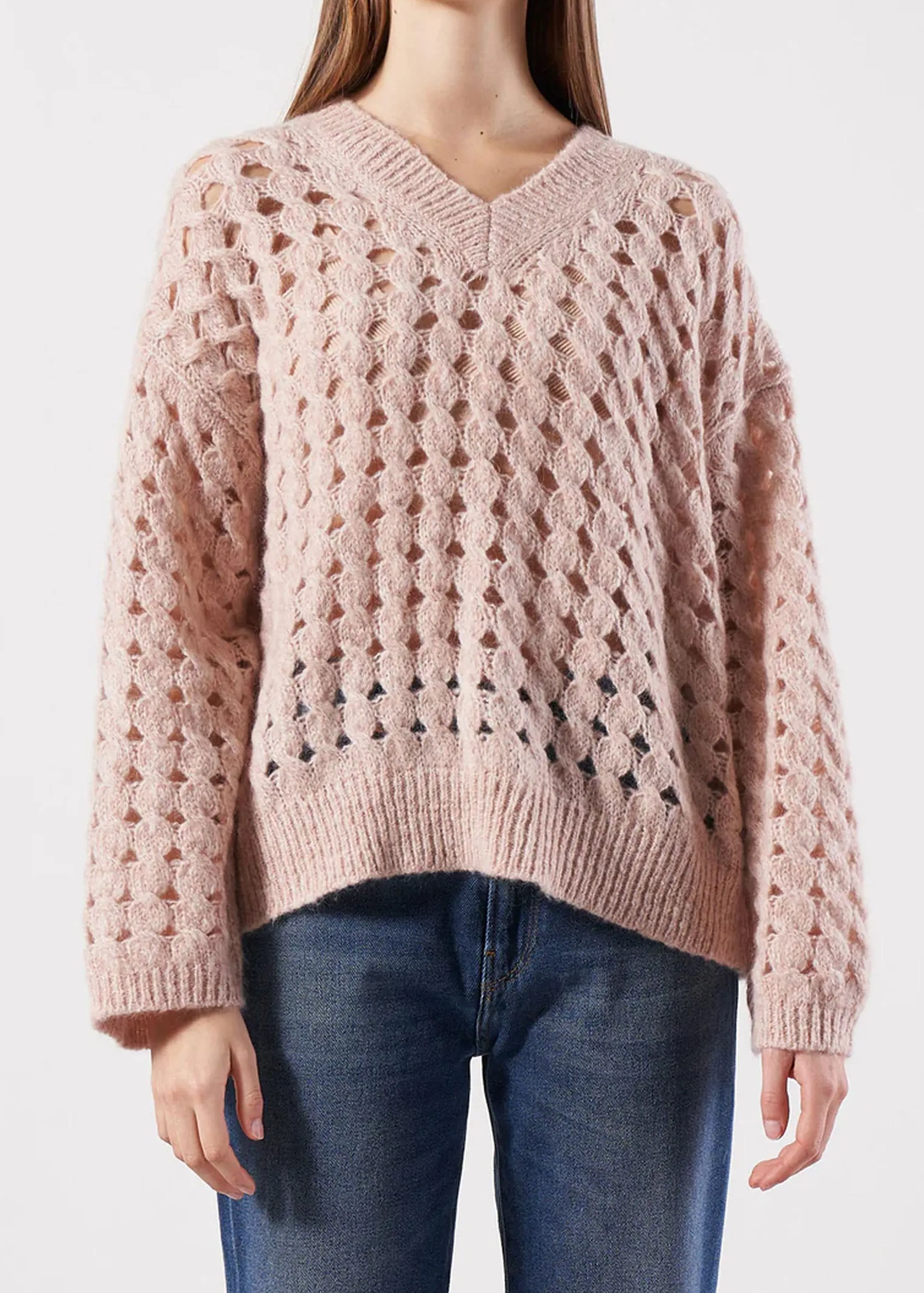 Pull à mailles ouvertes texturé pour femme, Pêche clair