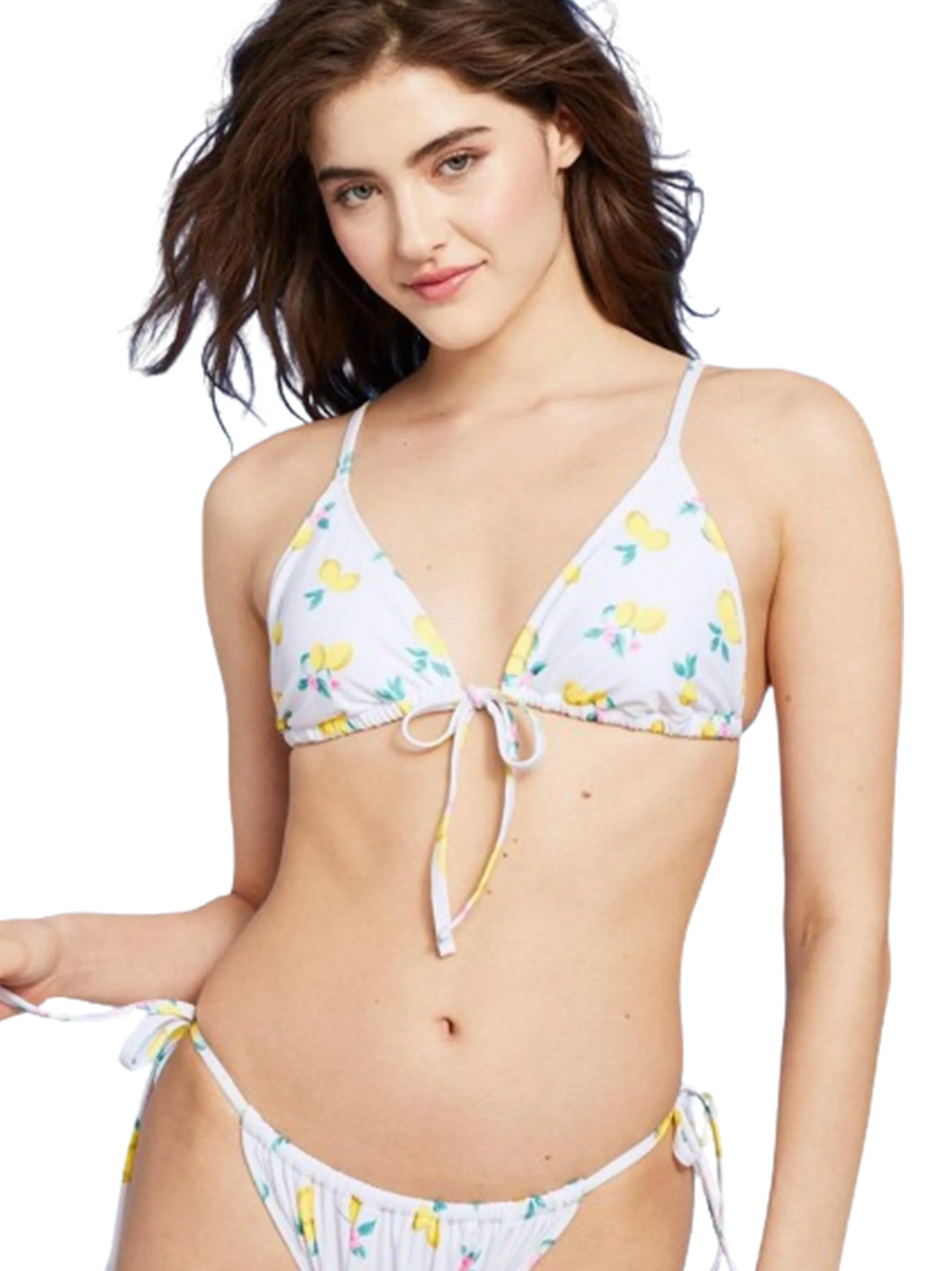 Haut de bikini à nouer avec motif imprimé, Blanc