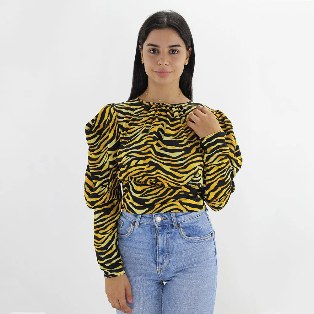 Haut dos ouvert imprimé zébré pour femmes, Jaune/Noir