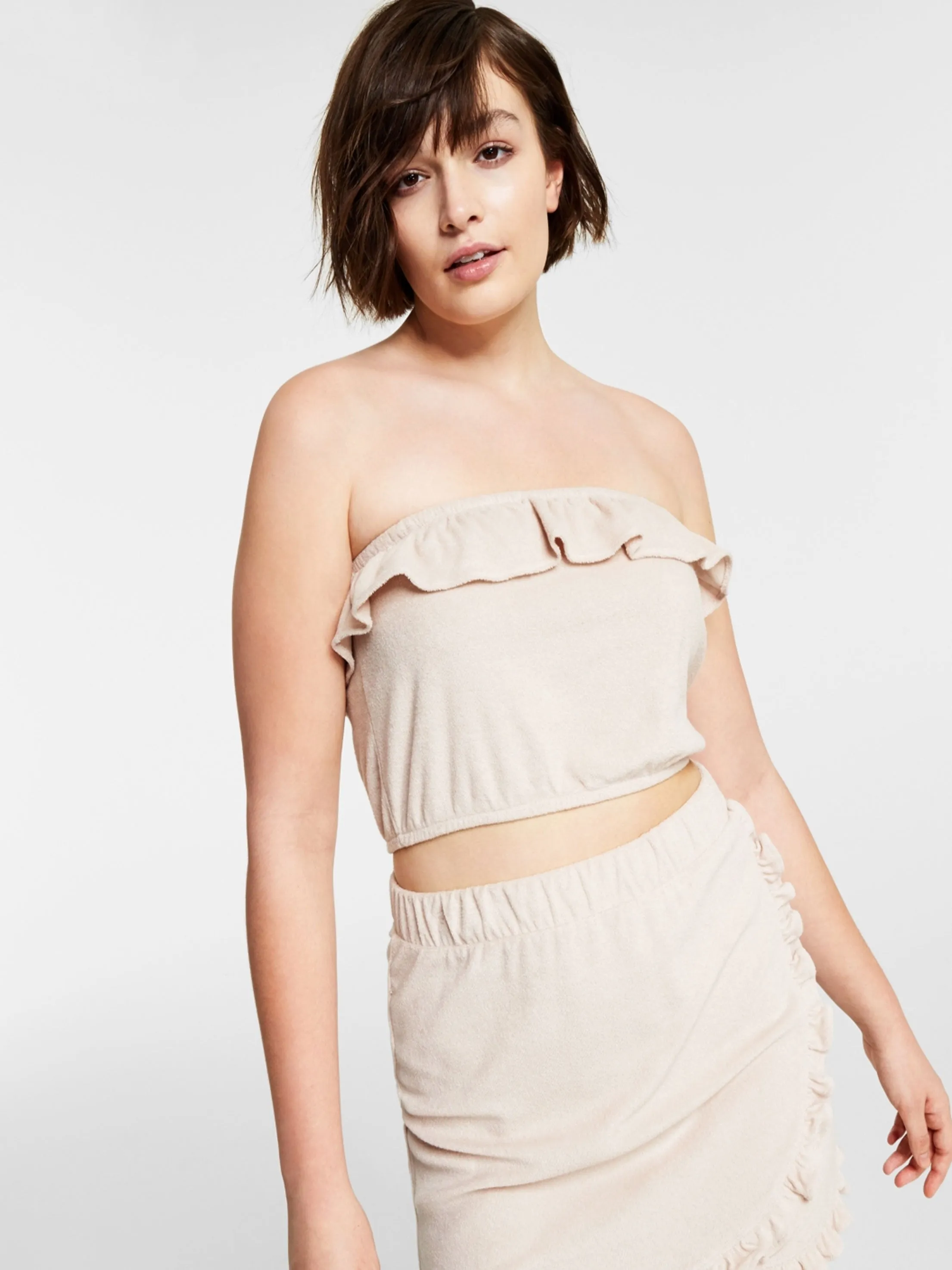 Haut tube en éponge froncé pour femme, Beige